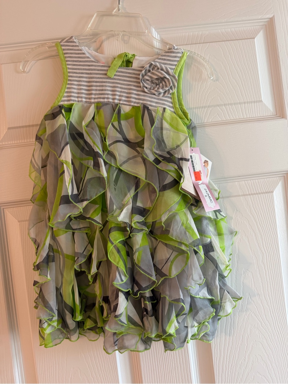 NWT Baby Biscotti Mixed Messages Sun Dress 5 Lime Green Ruffle Twirl Party